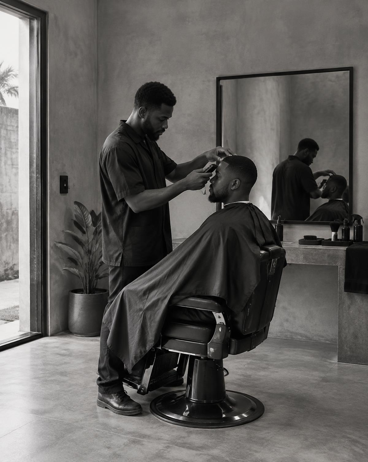 One barber shaping a guest's hair in a private one-chair studio